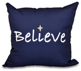 18"x18" Believe, Word Print Pillow, Navy Blue