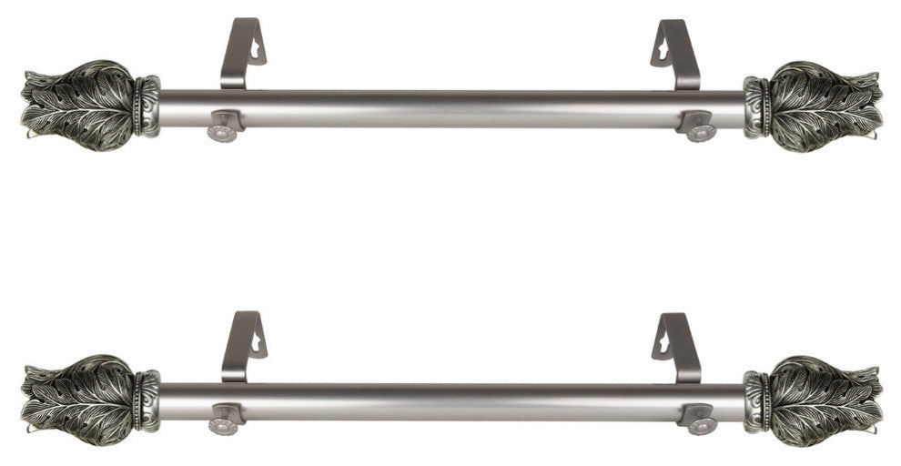 Tulip 1" Diameter Side Curtain Rod 12-20" Long, Set of 2, Satin Nickel