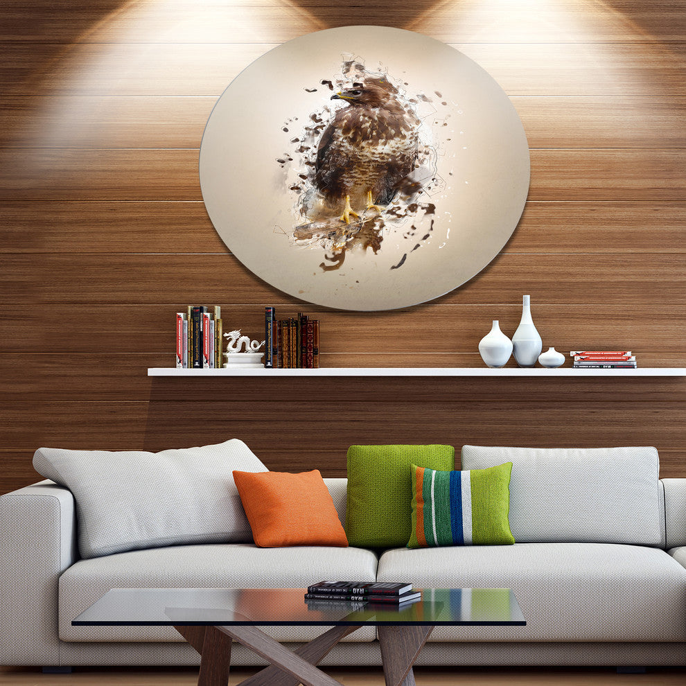 Abstract Falcon On Branch, Animal Round Wall Art, 11"