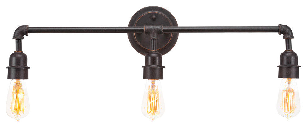 Vintage 3-Light Bath Bar, Dark Granite Finish, 60W Amber Antique Bulb