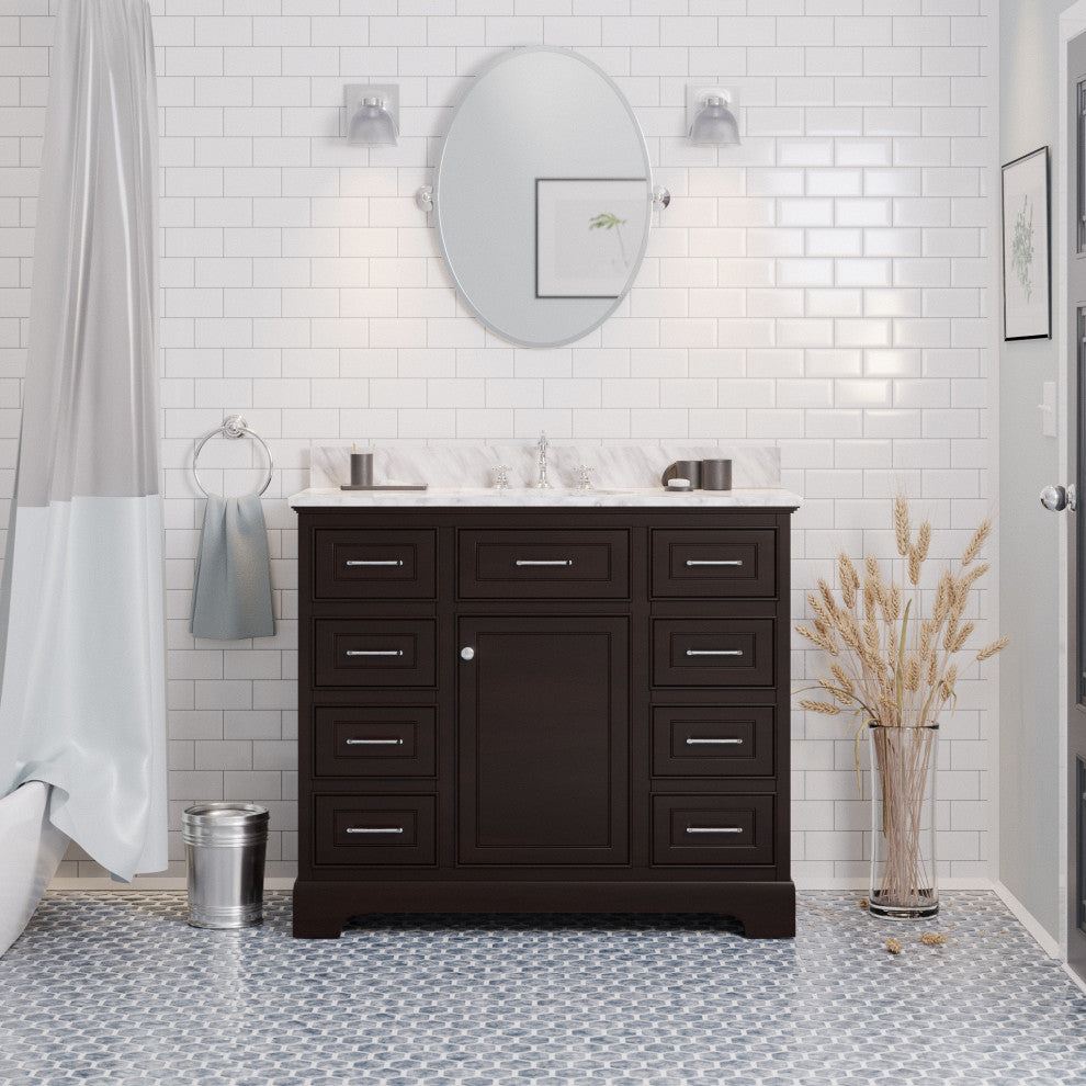 Aria 42" Bathroom Vanity, Chocolate, Carrara Marble