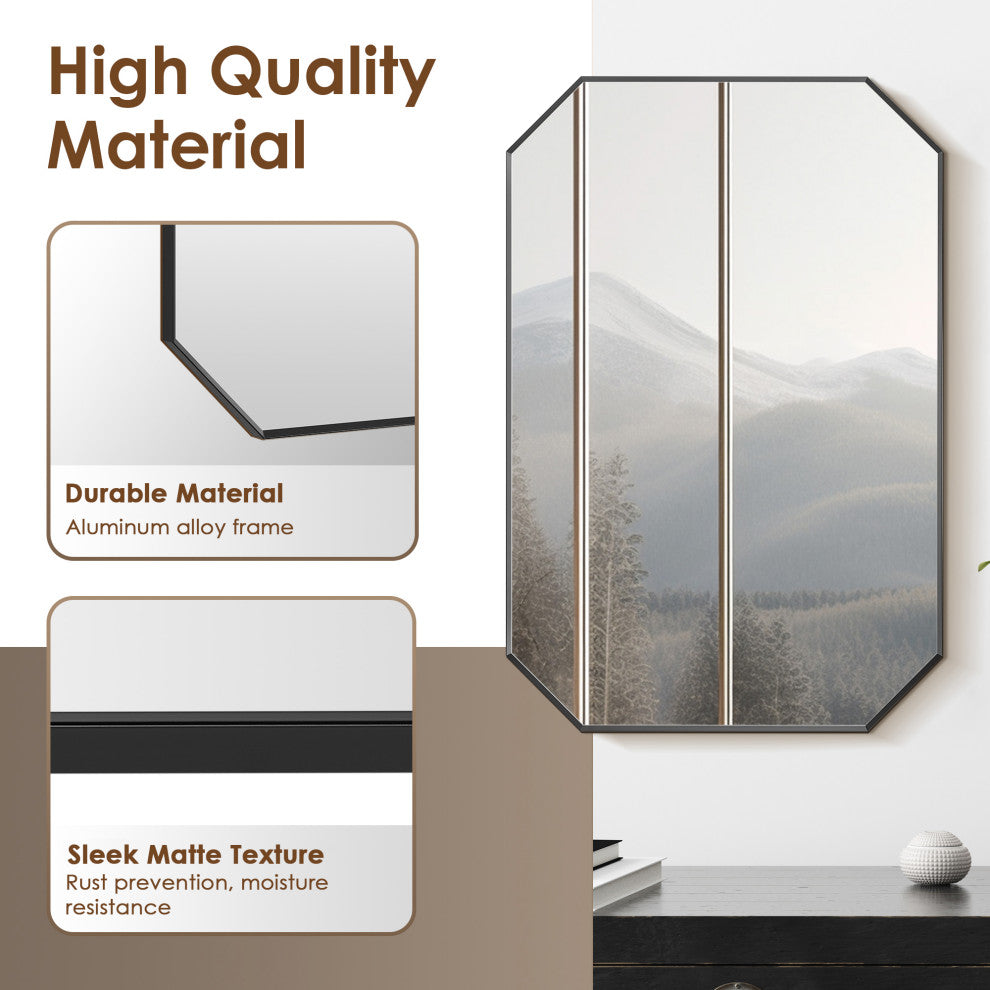 Allure Octagon Framed Bathroom Wall Mirror, Matte Black, 24"