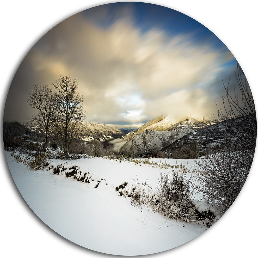 Snow Storm In Spain, Landscape Photography Disc Metal Wall Art, 23"