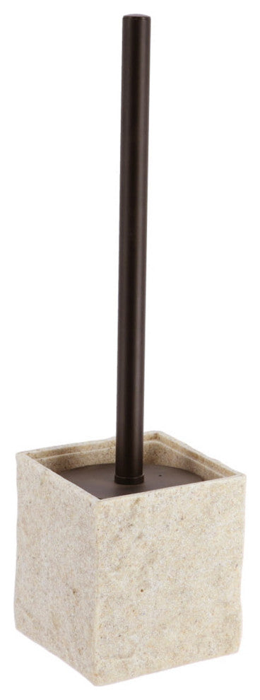 Modern Square Toilet Brush and Holder Set with Black Metallic Handle, Natural