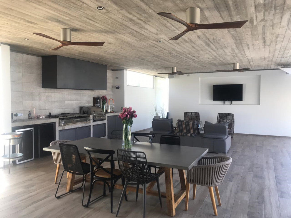 Irene-3 60" Hugger Ceiling Fan, Brushed Nickel With Walnut Blades