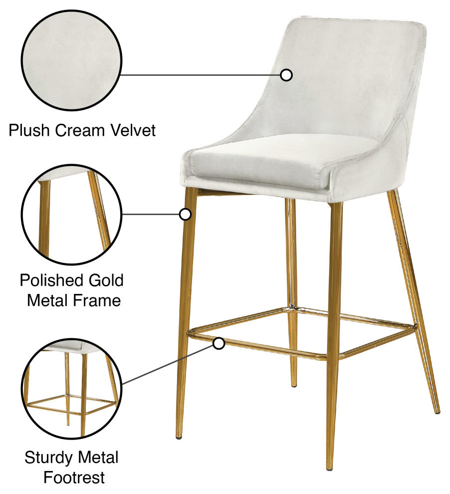 Karina Velvet Stool (Set of 2), Cream, Gold Base