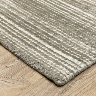 Cayden Textural Stripe Wool Blend Grey/ Ivory Hand-tufted Rug 8' x 10'