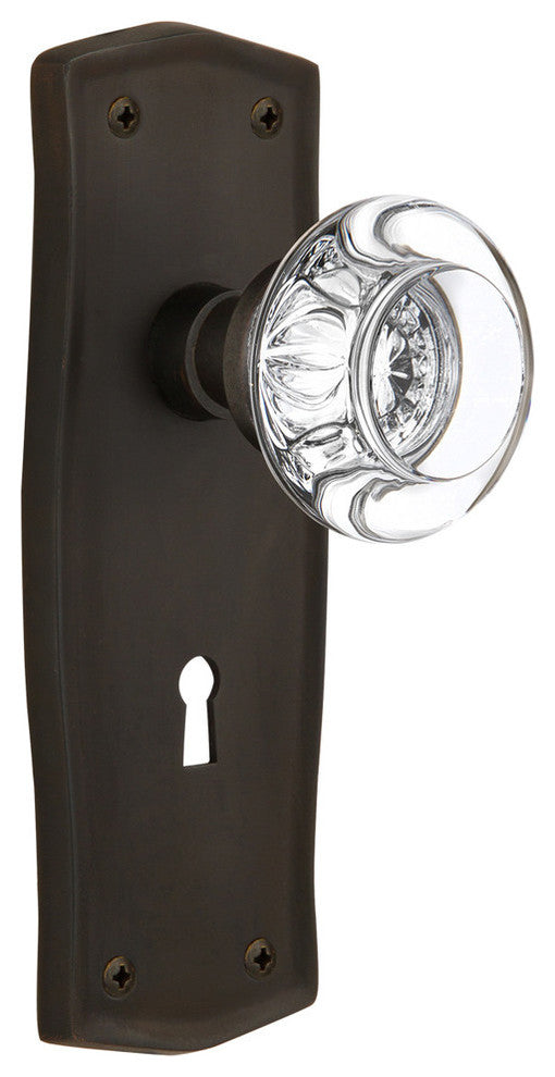 Prairie Plate With Round Clear Crystal Knob, Oil-Rubbed Bronze