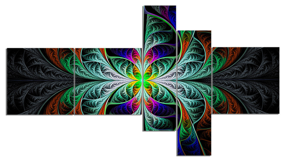 Fabulous Blue Fractal Texture, Abstract Canvas Art Print, 60"x32", 5 panels