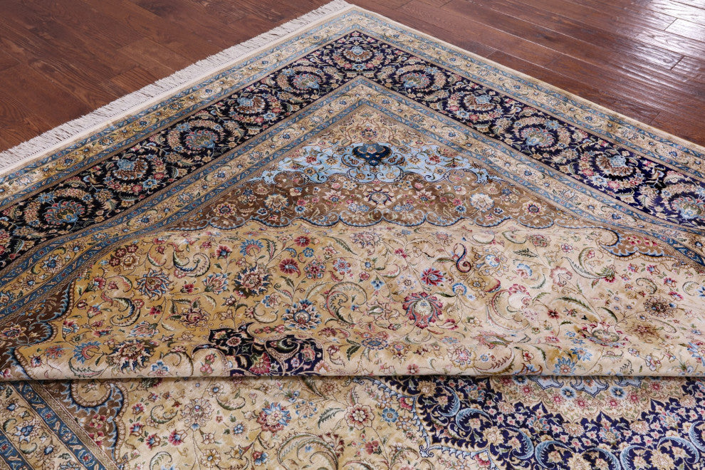 9' 0" X 12' 0'' High End Persian 100% Silk Hand Knotted Rug Q4791