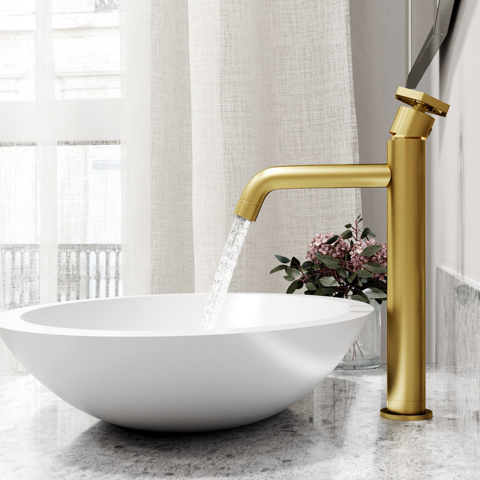 VIGO Ruxton 12" H Single Handle Single Hole Bathroom Vessel Faucet, Matte Brushed Gold