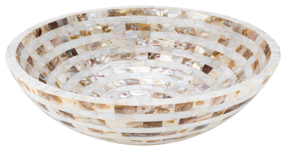 Mother of Pearl Seashell Vessel Sink Gold and White Cube Bands Inlay