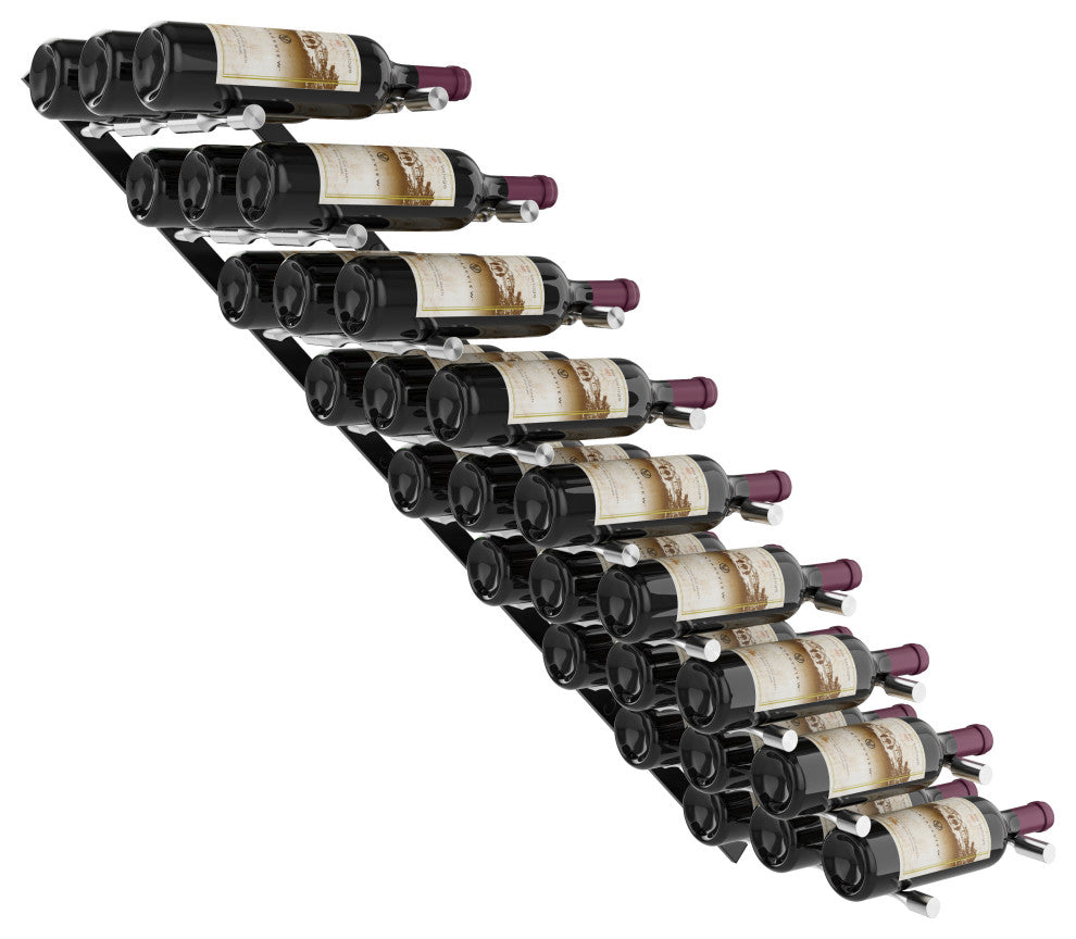 Vino Pins Flex 45 (wall mounted metal wine rack), Matte Black/Aluminum, 27 Bottles