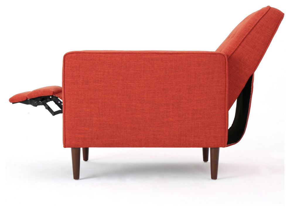 GDF Studio Macedonia Mid-Century Modern Button Tufted Fabric Recliner, Muted Orange Fabric