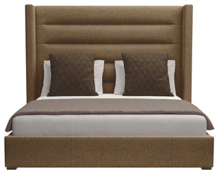 Nativa Interiors Aylet Horizontal Channel Tufted Bed, Brown, King, Medium Headboard
