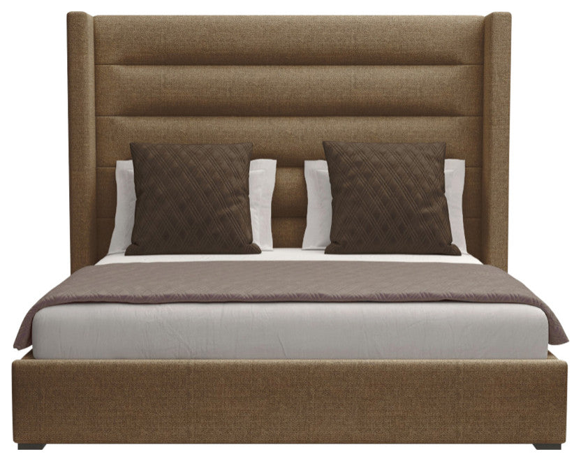 Nativa Interiors Aylet Horizontal Channel Tufted Bed, Brown, King, Medium Headboard