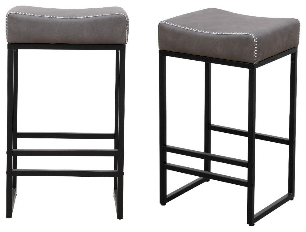 16.54" Gray Backless Metal Barstools With PU Upholstered, Set of 2