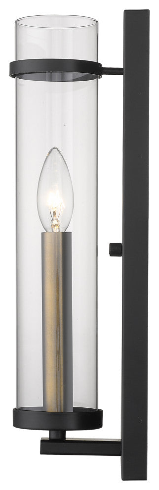 Cylinder Shaped with Tall Backplate Matte Black and Aged Brass Wall Sconce