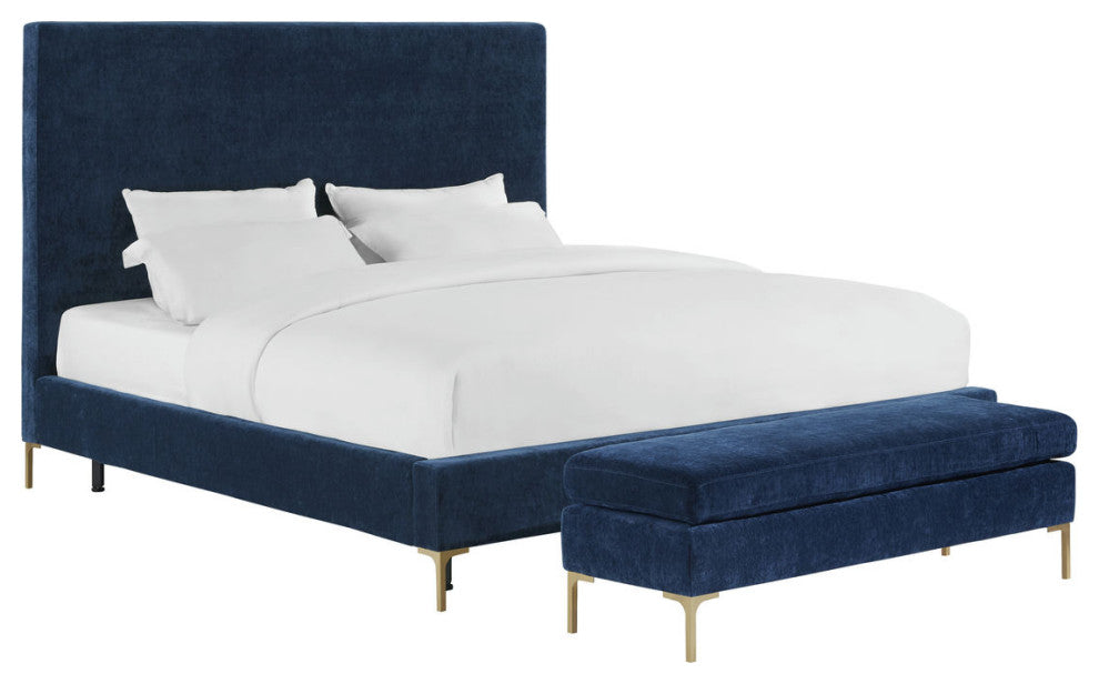 TOV Furniture Delilah Navy Textured Velvet Bed in King