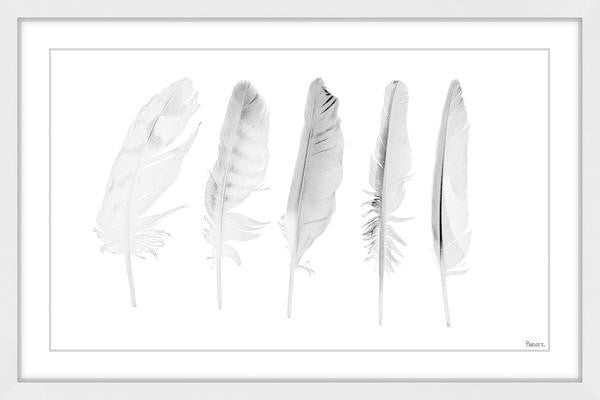 "Five White Feathers II" Framed Painting Print, 45"x30"