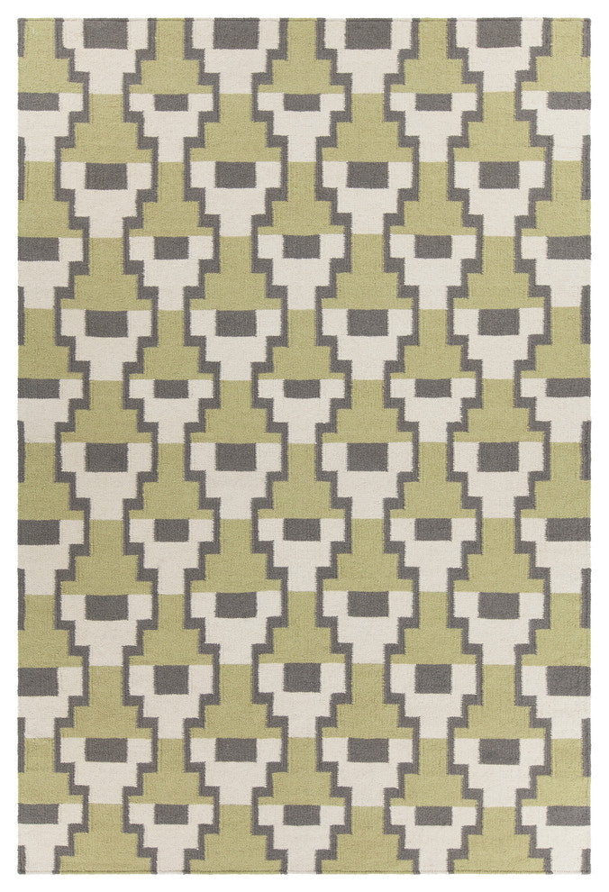 Avon Contemporary Area Rug, Green and Gray, 5'x7'6"