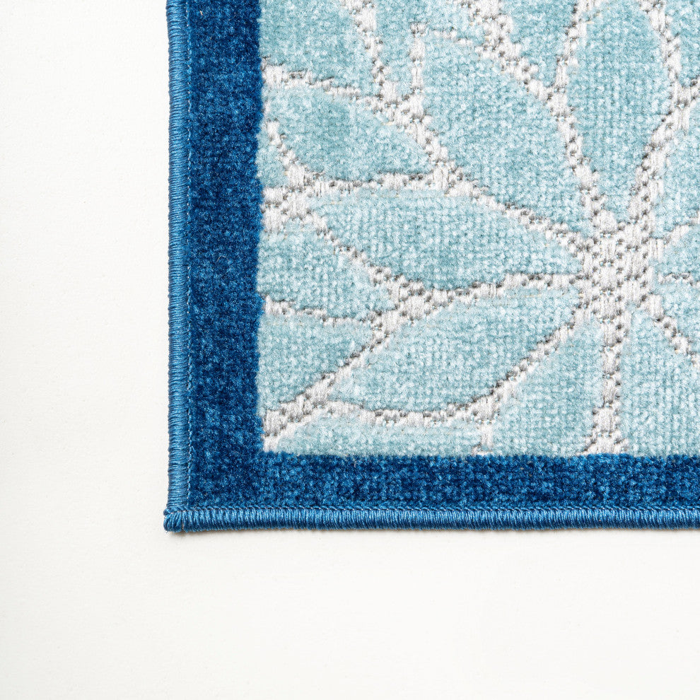 Minori Floral Indoor/Outdoor Area Rug, Blue/Gray, 2 X 8