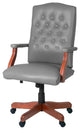 Traditional Office Chair, Hardwood Frame & Button Tufted PU Back, Gray/Cherry