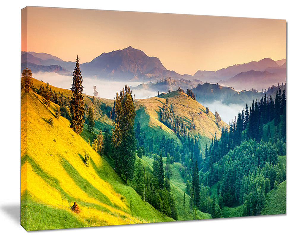 "Brightly Green And Blue Mountains" Landscape Wall Art Canvas Print, 20"x12"