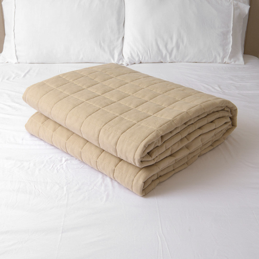 Linen and Cotton Diamond Quilt, Natural, Twin
