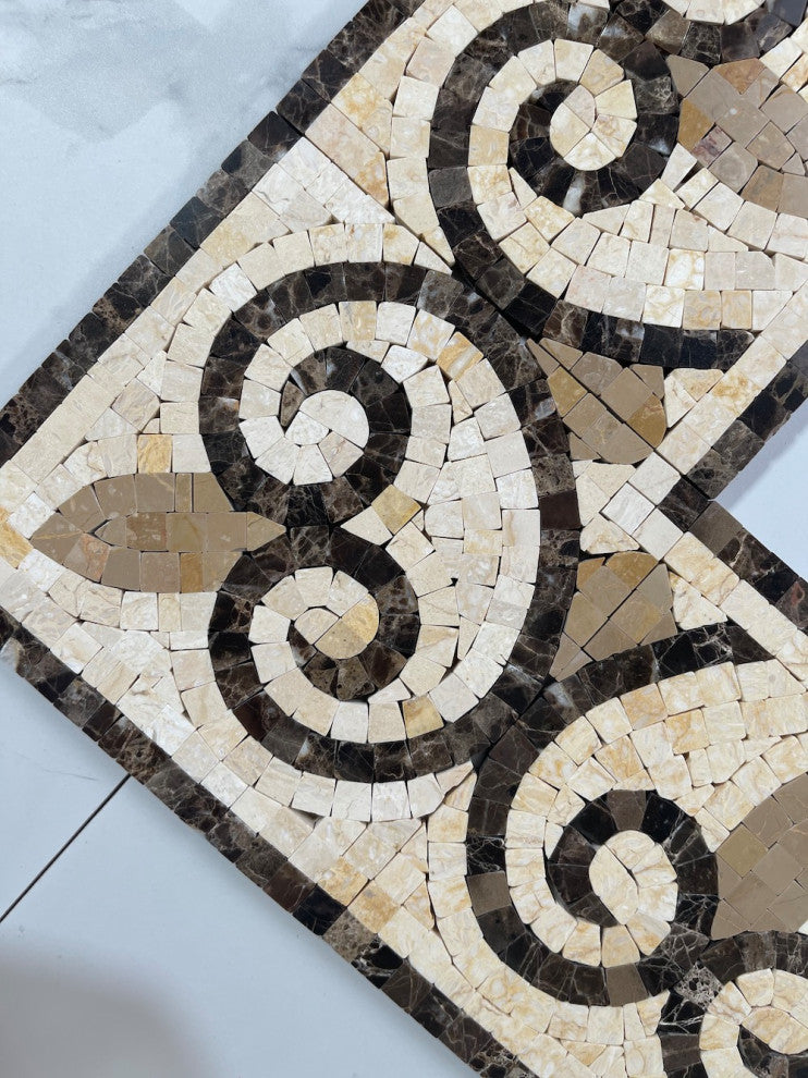 Marble Mosaic Border Listello Accent Tile Chandelier Emperador 5.9x12, 1 piece