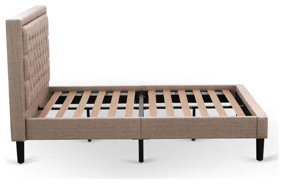 2Pc Full Size Bed Set, 1 Platform Bed Frame Dark Khaki, 1 Night Stand