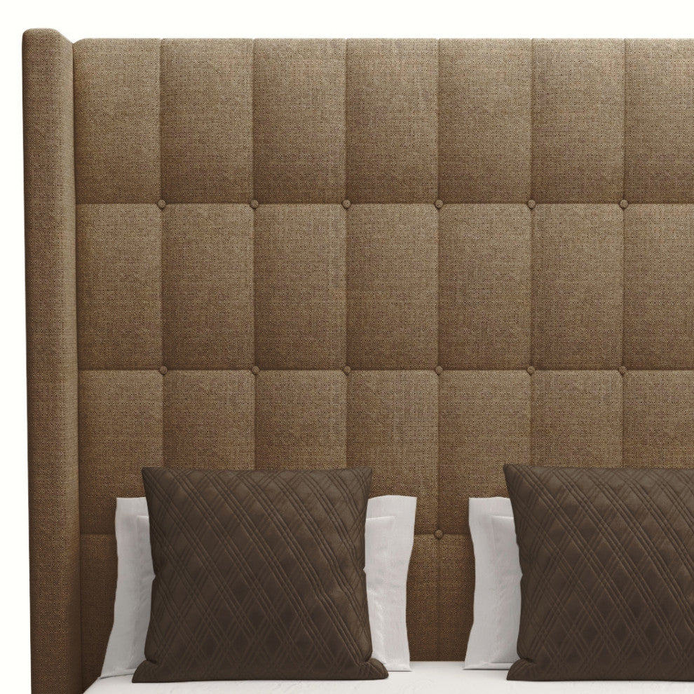 Nativa Interiors Aylet Box Tufted Bed, Brown, King, High Headboard
