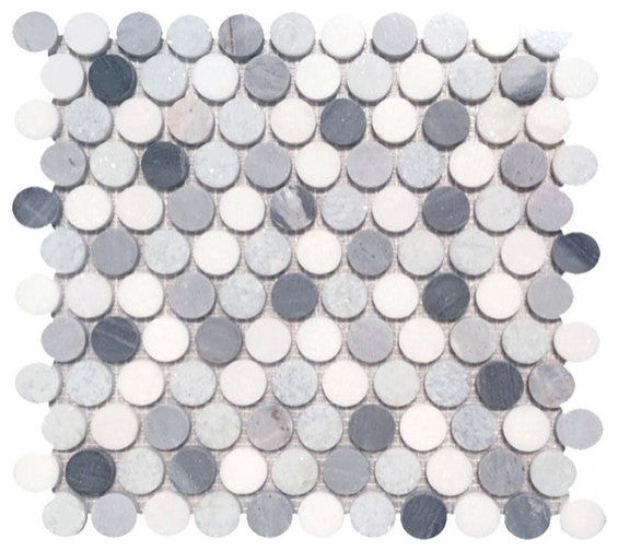 Mosaic Tile Marble Penny Coin Series, Gray Blue White Matte