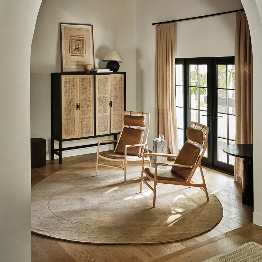 Venace Abstract Wool Area Rug, Brown 6' x 9' Shaped