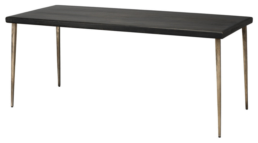 Farmhouse Dining Table, Dark Wood and Antique Silver Legs