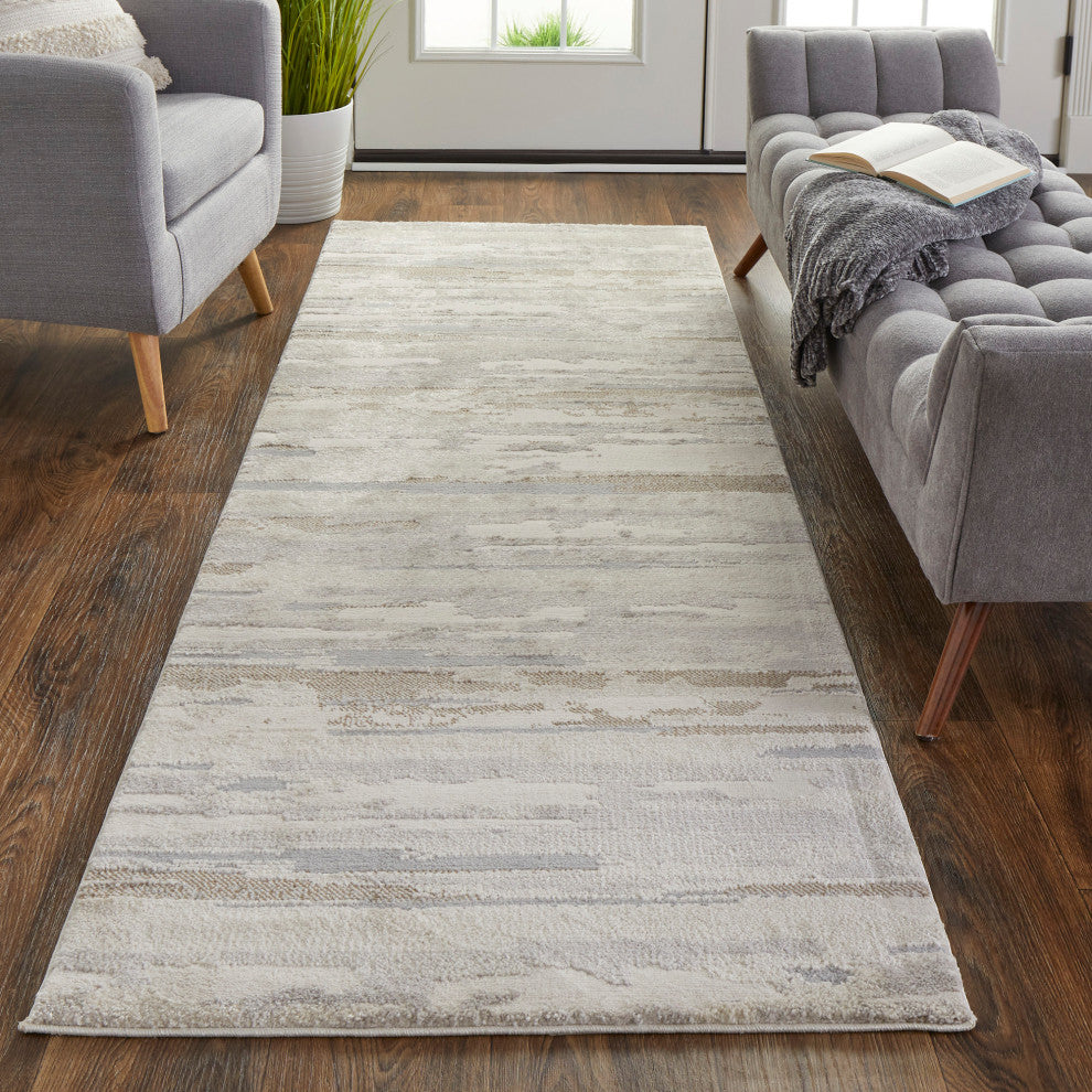Weave & Wander Kayden Streak/Painterly Rug, Brown/Ivory, Rug, Ivory, 2'-10" X 7'