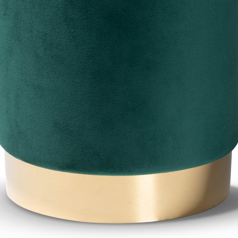 Greaves Glam Velvet Fabric Upholstered Ottoman, Green/Gold