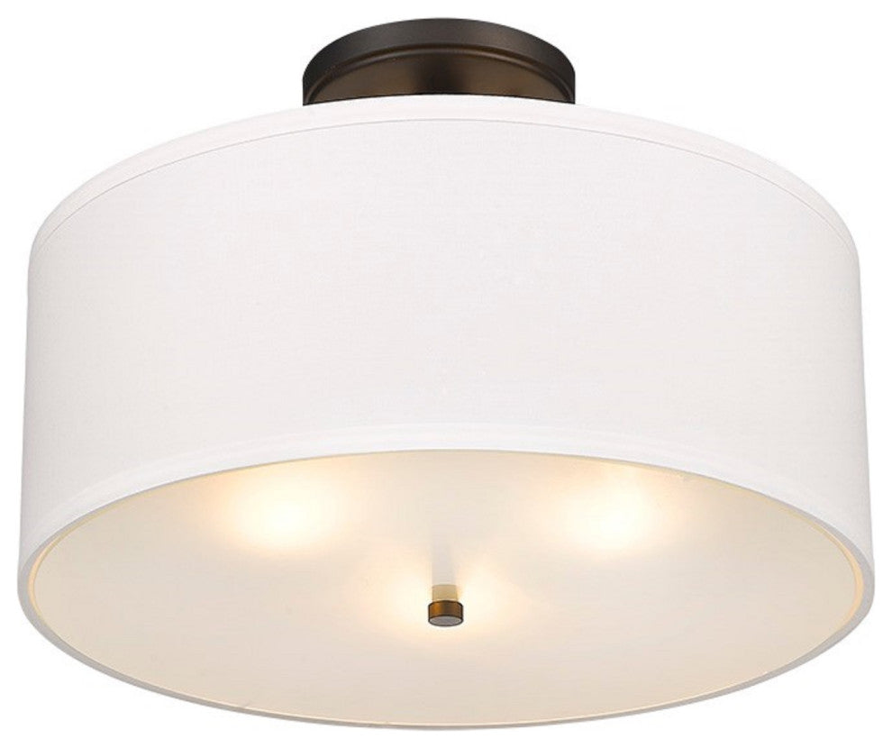 3 Light Semi-Flush Drum Shaped Lighting Fixture, Oil Rubbed Bronze