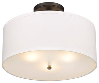 3 Light Semi-Flush Drum Shaped Lighting Fixture, Oil Rubbed Bronze