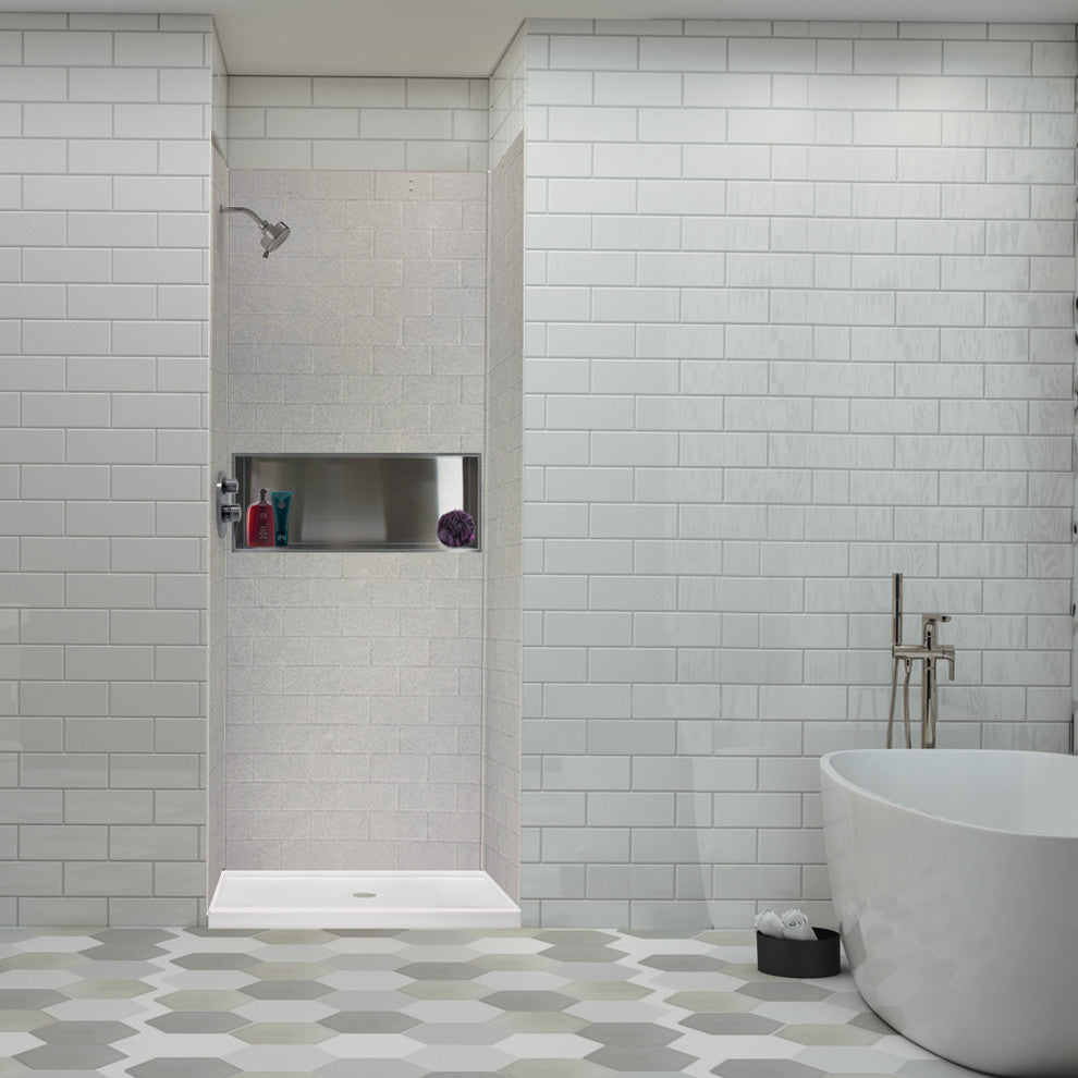 Transolid SaraMar 36"x36"x72" Glue to Wall 3-Piece Shower Wall Kit, Grey Beach