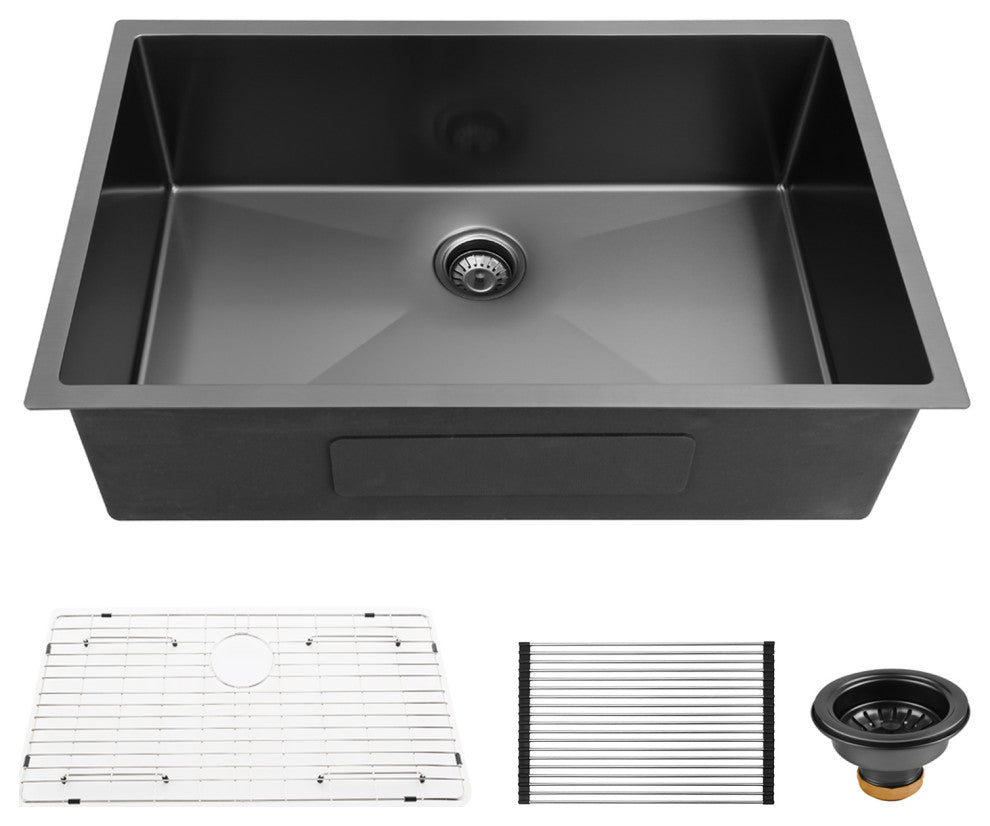 Undermount Single Bowl Stainless Steel Kitchen Sink, Gunmetal Black, 33 X 21