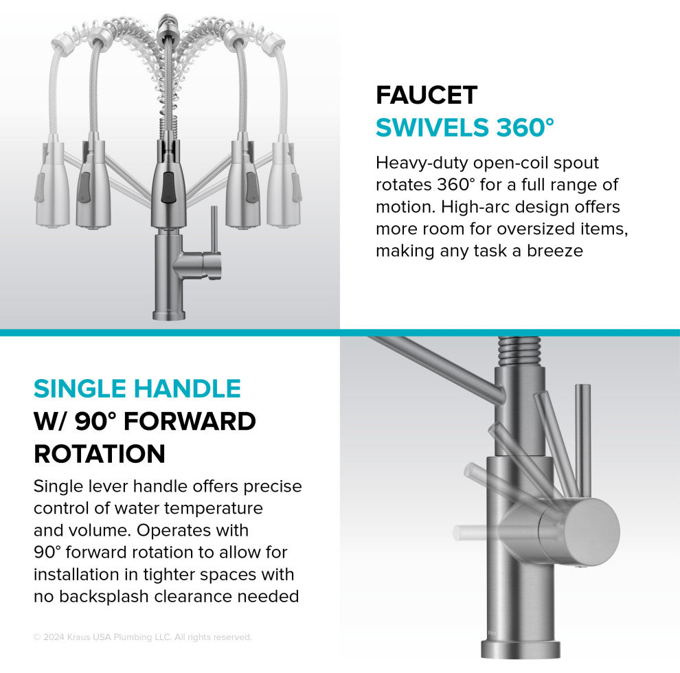 KRAUS Coda Commercial Style 2-Function 1-Handle Pull Down Kitchen Faucet, SFS