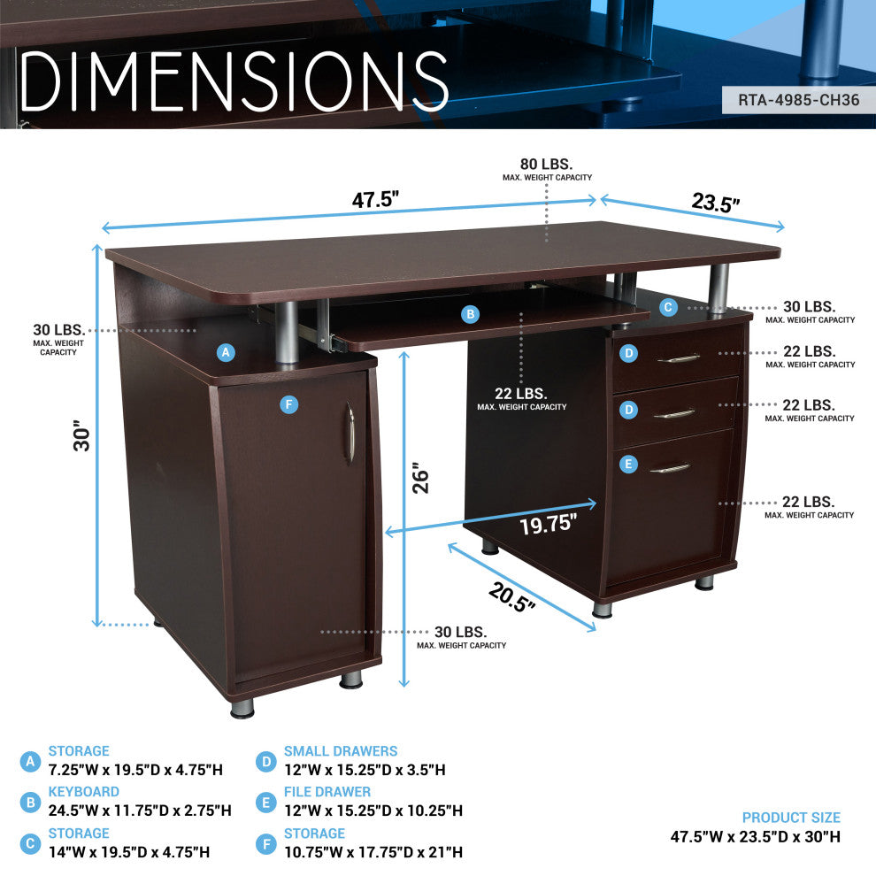 Techni Mobili Complete Workstation Computer Desk With Storage, Chocolate