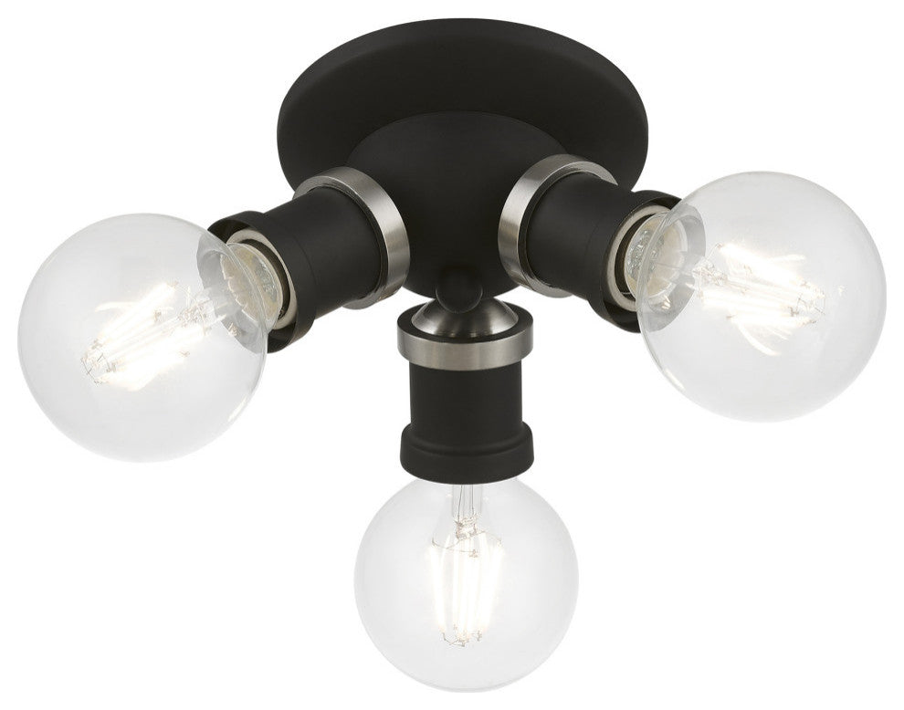 Lansdale 3 Light Black With Brushed Nickel Accents Flush Mount