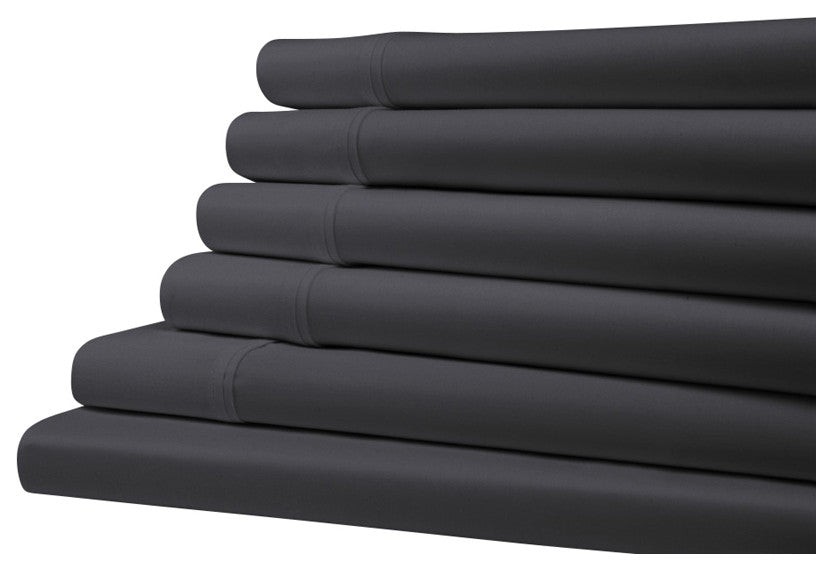 Kathy Ireland 1500TC Bamboo Cotton 6 Piece Sheet Set, Charcoal, King