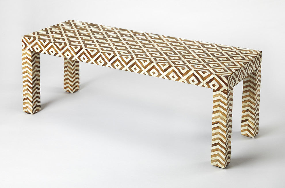 Bone Inlay Bench, Light Brown