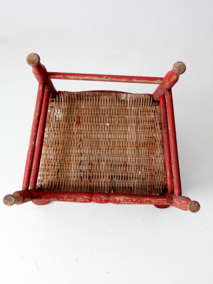 Consigned, Antique Red Wicker Seat Arm Chair