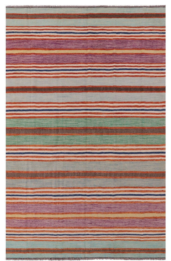 6' 5" X 9' 7" Flat Weave Kilim Wool On Wool Rug - Q12596