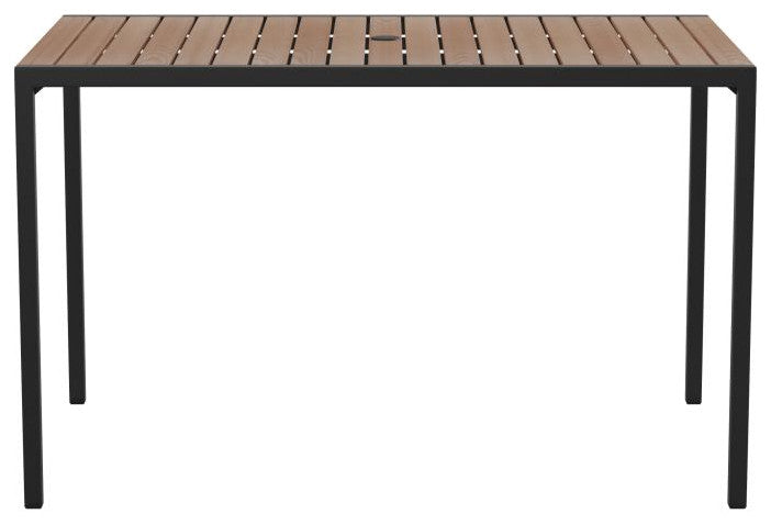 Lark 30" x 48" Steel Framed Patio Dining Table With Umbrella Holder Hole-Teak