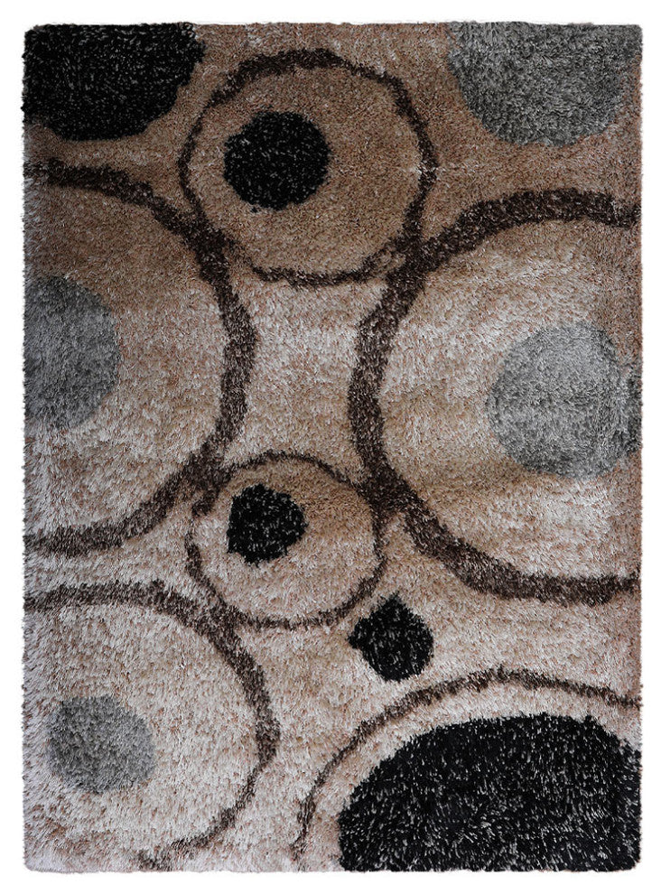 Hand Tufted Shag Polyester Area Rug Geometric Beige Multicolor, [Rectangle] 10'x14'